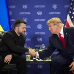 Володимир Зеленський і Дональд Трамп під час зустрічі у Нью-Йорку 22 вересня 2026 року